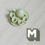 Dollhouse Teapot Cups and Tray Set 1:12 Scale Miniature Ceramic Set of 6 (yellow) - A036