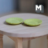 Miniature Dining Plates Set of 2 , 1:12 Scale Dollhouse Supplies Tableware 1 inch dia. (metal) (light green) - A029