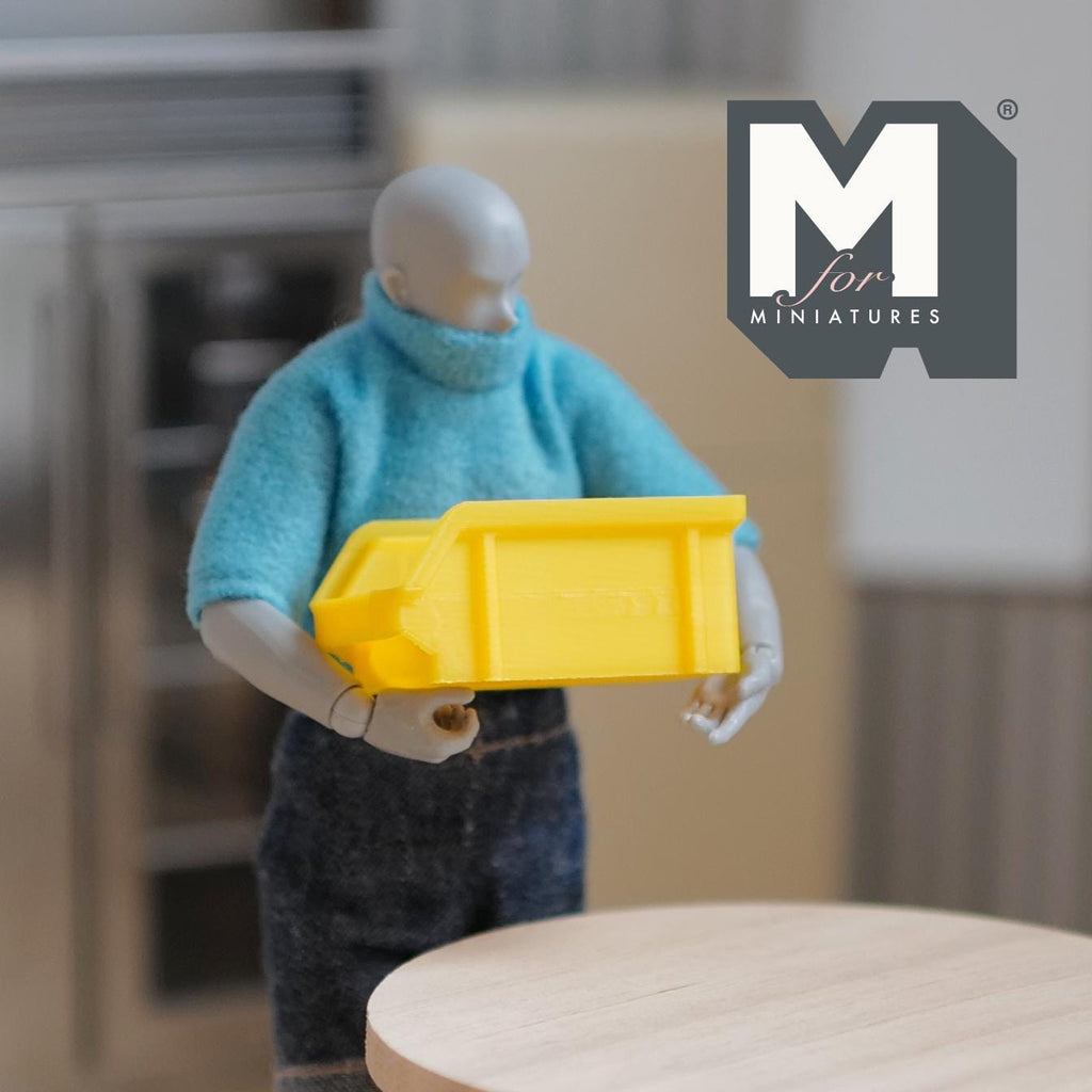 1:12 Scale Miniature Stackable Storage Bins, Set of 2, 1-9/16 inch long, DIY Dollhouse Supply (yellow)