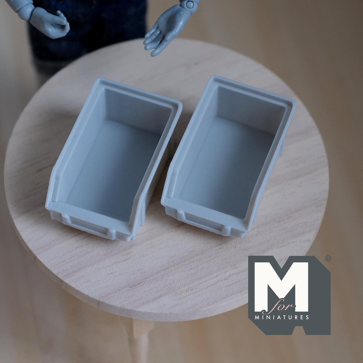 1:12 Scale Miniature Stackable Storage Bins, Set of 2, 1-9/16 inch long, DIY Dollhouse Supply (gray)