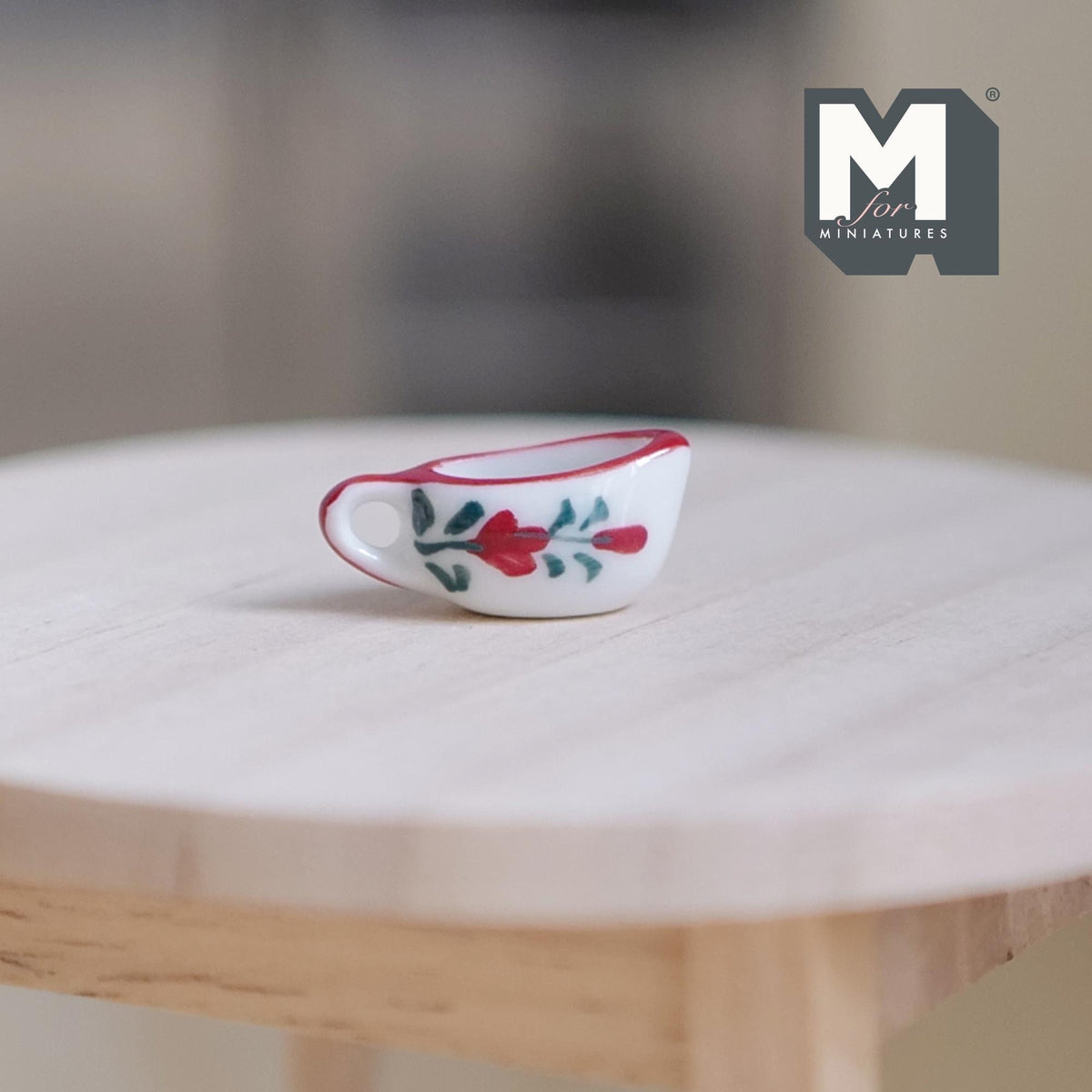 1:12 Scale Miniature Ceramic Gravy Boat, Rose Pattern, 13/16 inch long, DIY Dollhouse Supply (red)