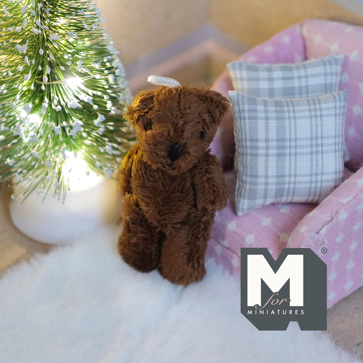 1:12 Scale Miniature Plush Teddy Bear, Jointed Arms and Legs, 2-1/2 inch tall, DIY Dollhouse Supply (brown)