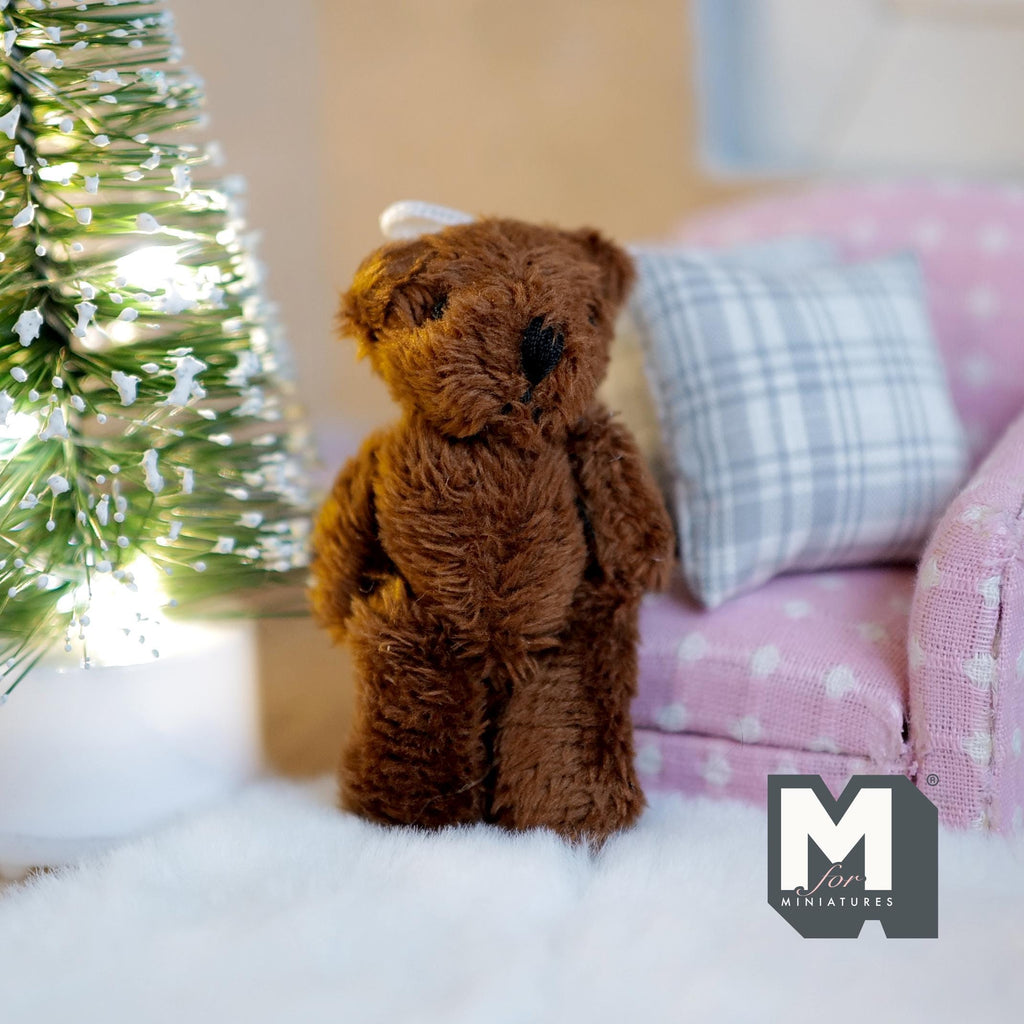 1:12 Scale Miniature Plush Teddy Bear, Jointed Arms and Legs, 2-1/2 inch tall, DIY Dollhouse Supply (brown)