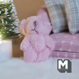 Miniature Plush Bear Doll 1:12 Scale Dollhouse Supplies Baby Room Decoration Adjustable Arms and Legs 1-5/8 inch tall (pink) - G025