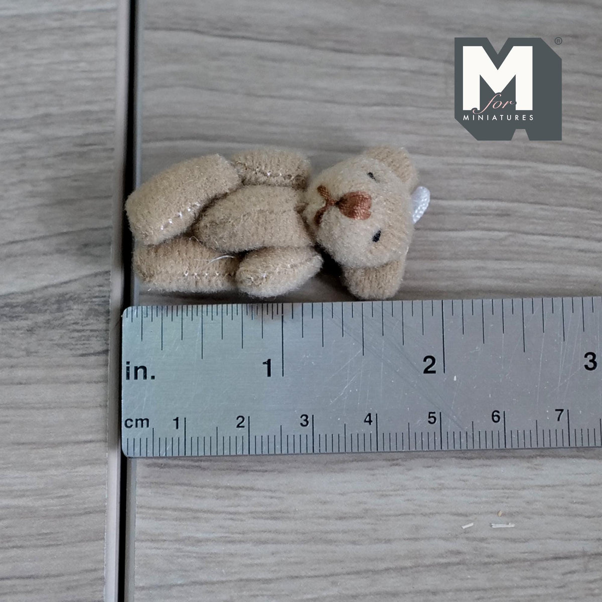 1:12 Scale Miniature Plush Teddy Bear, Jointed Arms and Legs, 1-5/8 inch tall, DIY Dollhouse Supply (light brown)