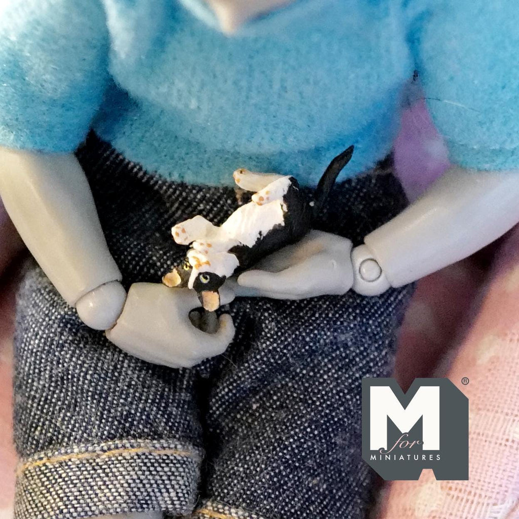 Miniature Cuddling Kitten Up Side Down 1:12 Scale Dollhouse Cat 7/8 inch long (resin) (A) - C048
