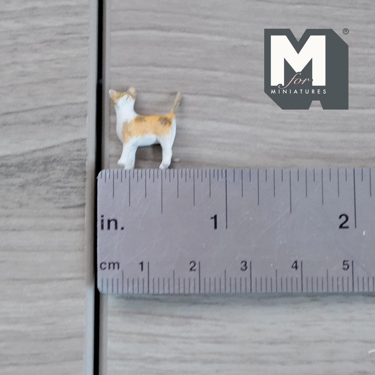 1:12 Scale Miniature Standing Tabby Kitten, 9/16 inch long, DIY Dollhouse Supply (resin) (orange and white)