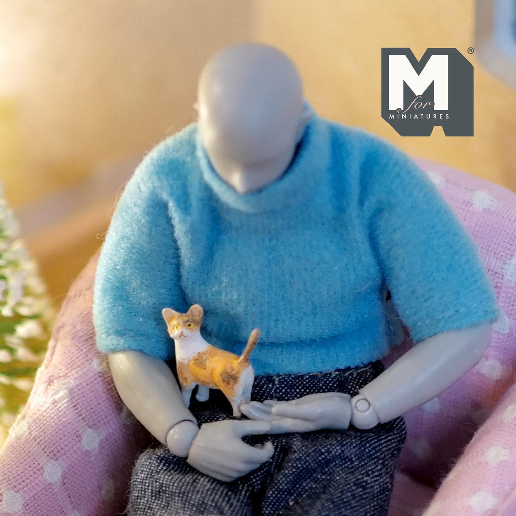 1:12 Scale Miniature Standing Tabby Kitten, 9/16 inch long, DIY Dollhouse Supply (resin) (orange and white)