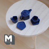 Miniature Teapot Cups and Plates 1:12 Scale Dollhouse Supplies High Tea Metal Pentagon Teapot Set of 5 , 9/16 inch high (dark blue) - D046