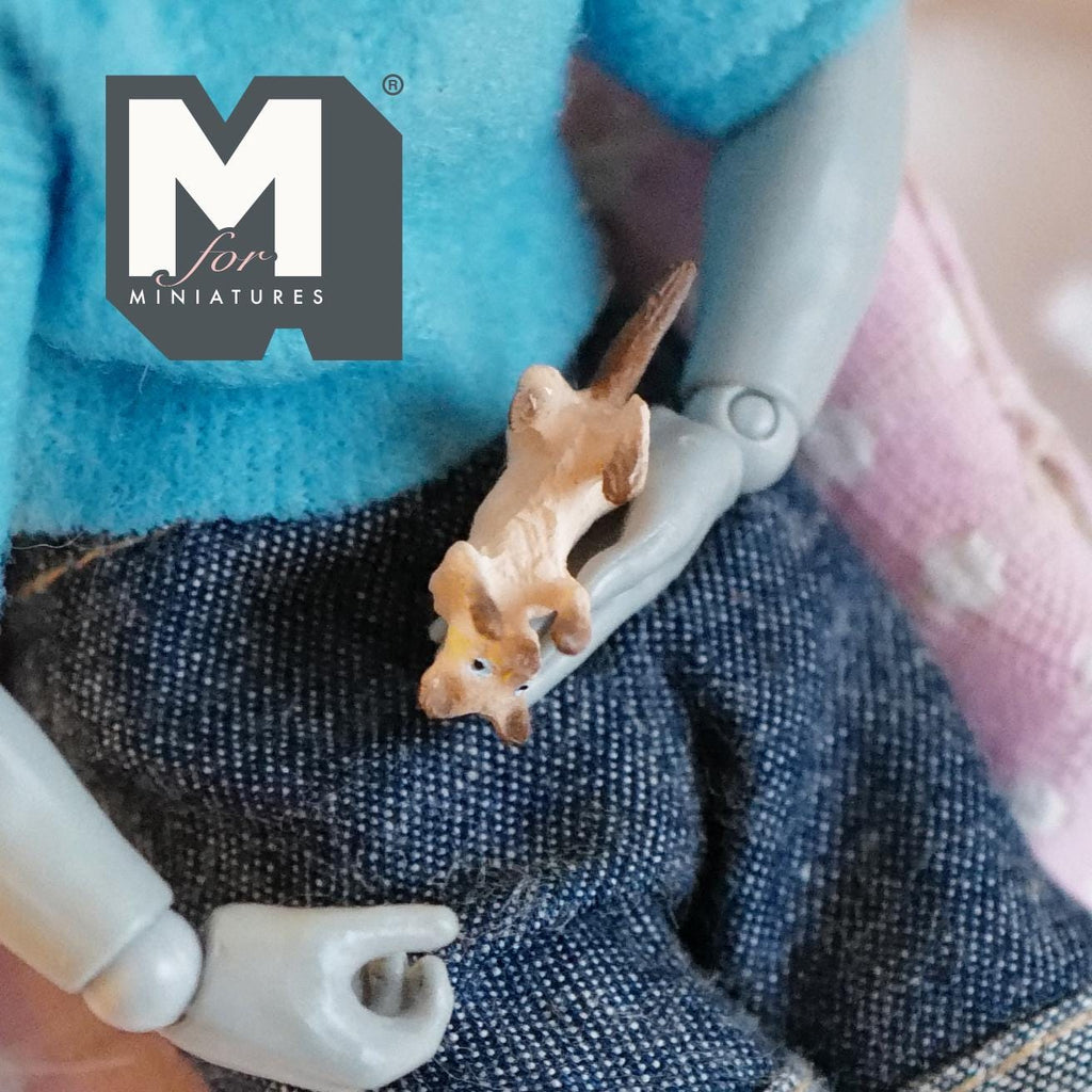 1:12 Scale Miniature Kitten Lying Upside Down, Playing, 7/8 inch long, DIY Dollhouse Supply (resin) (orange and white)