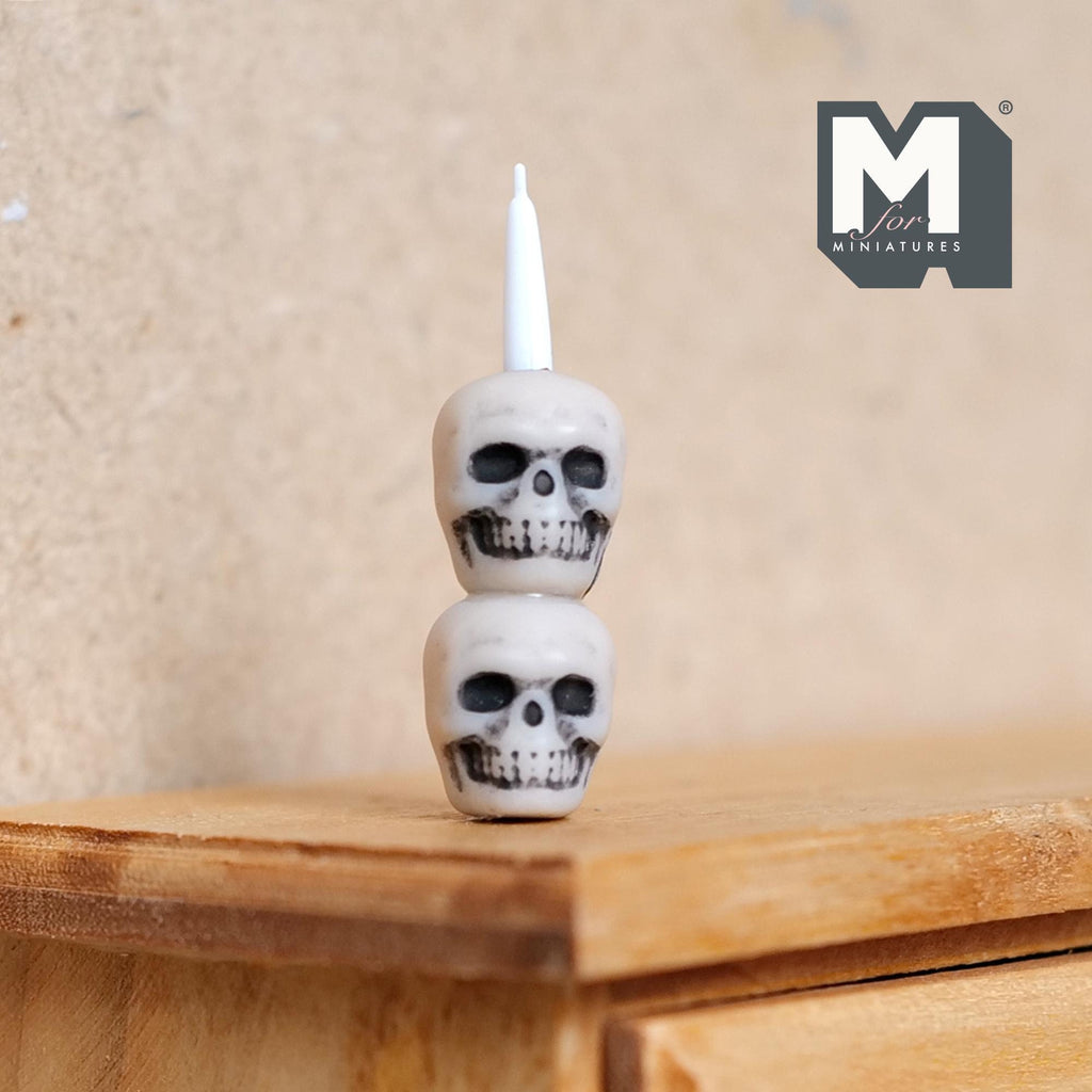 1:12 Scale Miniature Stacked Skull Candle, 1-1/4 inch tall, DIY Dollhouse Supply (not real candle)