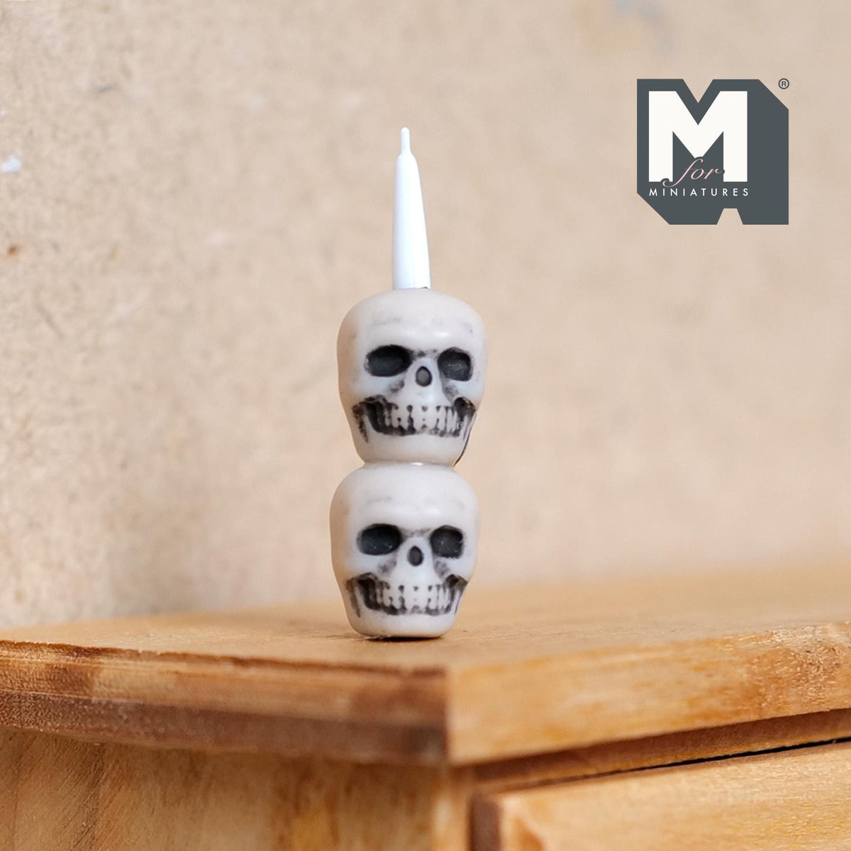 1:12 Scale Miniature Stacked Skull Candle, 1-1/4 inch tall, DIY Dollhouse Supply (not real candle)