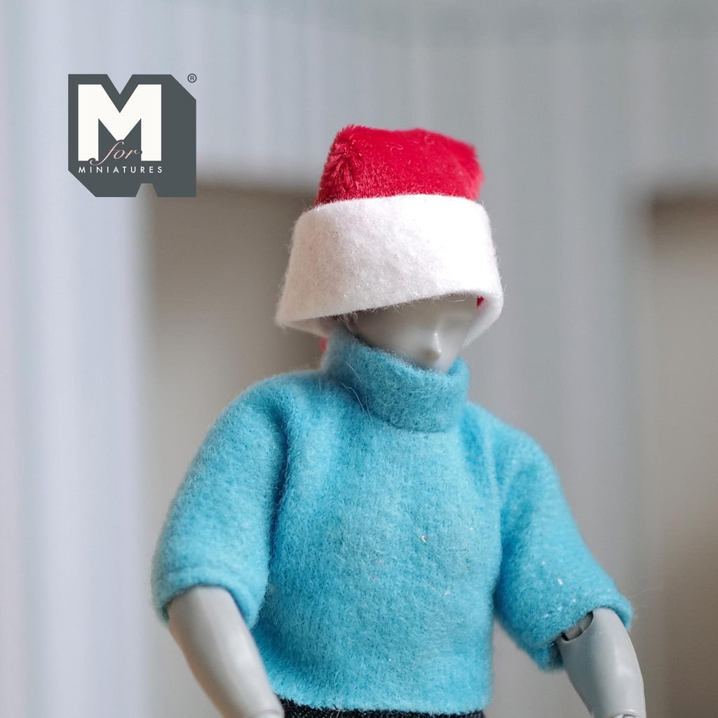 1:12 Scale Miniature Santa Hat with Pom Pom, 1 inch tall, DIY Dollhouse Supply (folded fabric)