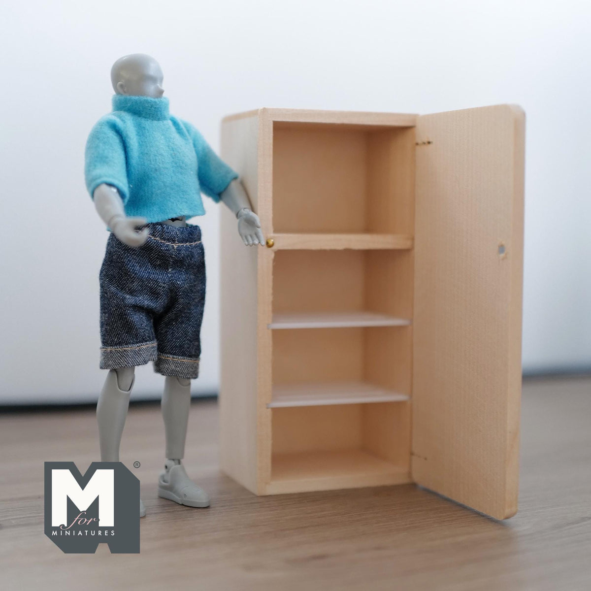 1:12 Scale Miniature Unpainted Wood Column Refrigerator, 4 Shelves, 5-1/16 inch tall, DIY Dollhouse Supply