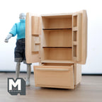 Réfrigérateur moderne miniature non peint à l'échelle 1:12, 2 portes et tiroir congélateur, 13,6 cm de hauteur, fournitures de maison de poupée DIY (bois)