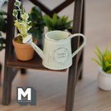 Miniature Rustic Slanted Watering Can 1:12 Scale Dollhouse Garden Metal Flower Water Pot 15/16 inch tall (light green / teal) - B060