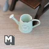 Miniature Rustic Slanted Watering Can 1:12 Scale Dollhouse Garden Metal Flower Water Pot 15/16 inch tall (light green / teal) - B060
