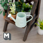 1:12 Scale Miniature Metal Slanted Watering Can, Ribbed Body, 15/16 inch tall, DIY Dollhouse Supply (light green)