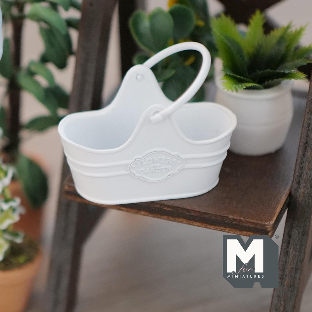 1:12 Scale Miniature Metal Flower Basket with Arched Handle, 1-5/8 inch long, DIY Dollhouse Supply (white)