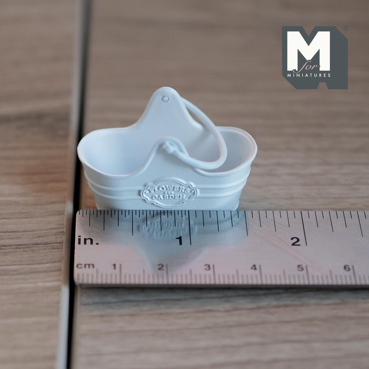 1:12 Scale Miniature Metal Flower Basket with Arched Handle, 1-5/8 inch long, DIY Dollhouse Supply (white)