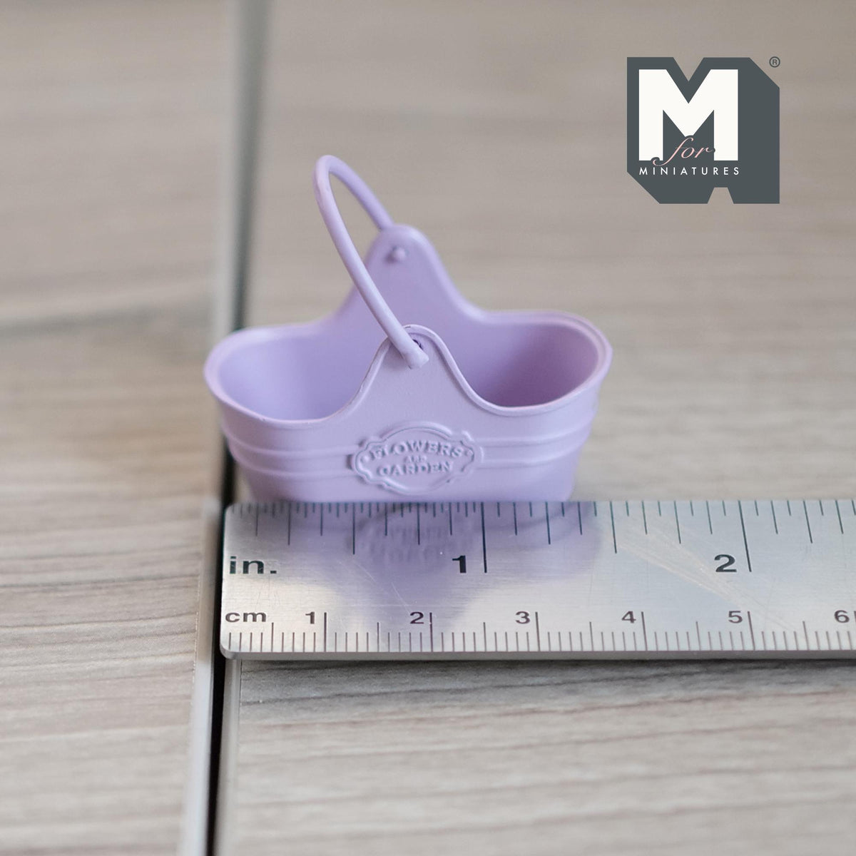 1:12 Scale Miniature Metal Flower Basket with Arched Handle, 1-5/8 inch long, DIY Dollhouse Supply (purple)