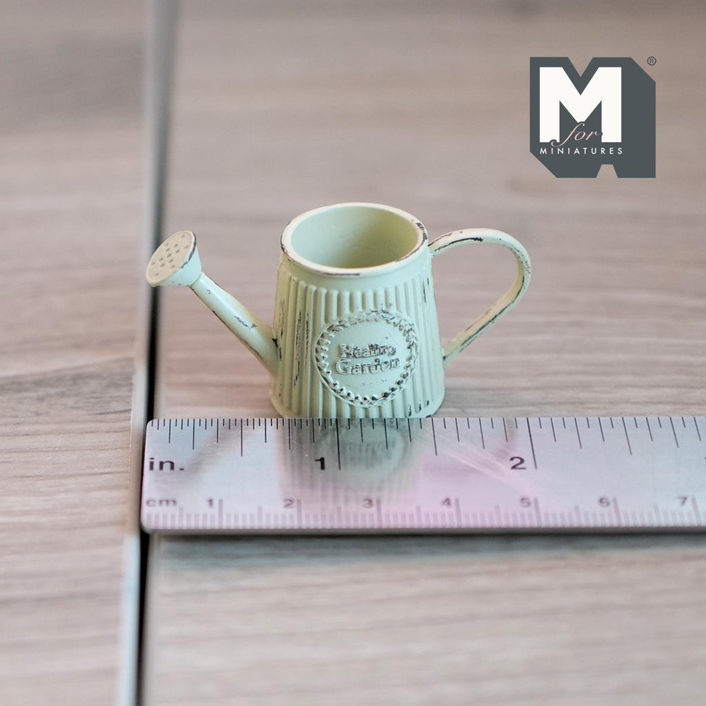 1:12 Scale Miniature Rustic Metal Watering Can, Slanted Body, 15/16 inch tall, DIY Dollhouse Supply (beige)