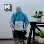 1:12 Scale Miniature Metal Slanted Watering Can, Rustic Label, 15/16 inch tall, DIY Dollhouse Supply (light blue)