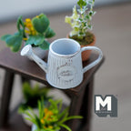 1:12 Scale Miniature Metal Slanted Watering Can, Rustic Label, 15/16 inch tall, DIY Dollhouse Supply (light blue)