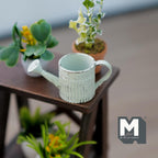 1:12 Scale Miniature Metal Round Watering Can, Rustic Label, 13/16 inch tall, DIY Dollhouse Supply (light green)