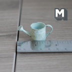 1:12 Scale Miniature Metal Round Watering Can, Rustic Label, 13/16 inch tall, DIY Dollhouse Supply (light green)