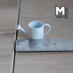 1:12 Scale Miniature Metal Round Watering Can, Ribbed Body, 13/16 inch tall, DIY Dollhouse Supply (light blue)