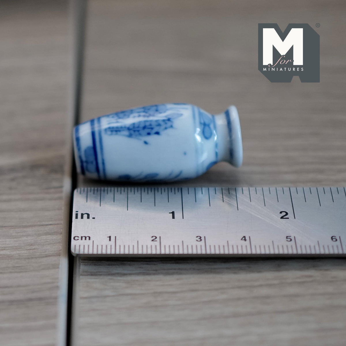 1:12 Scale Miniature Ceramic Sleeve Vase, Blue and White Pattern, 1-9/16 inch tall, DIY Dollhouse Supply