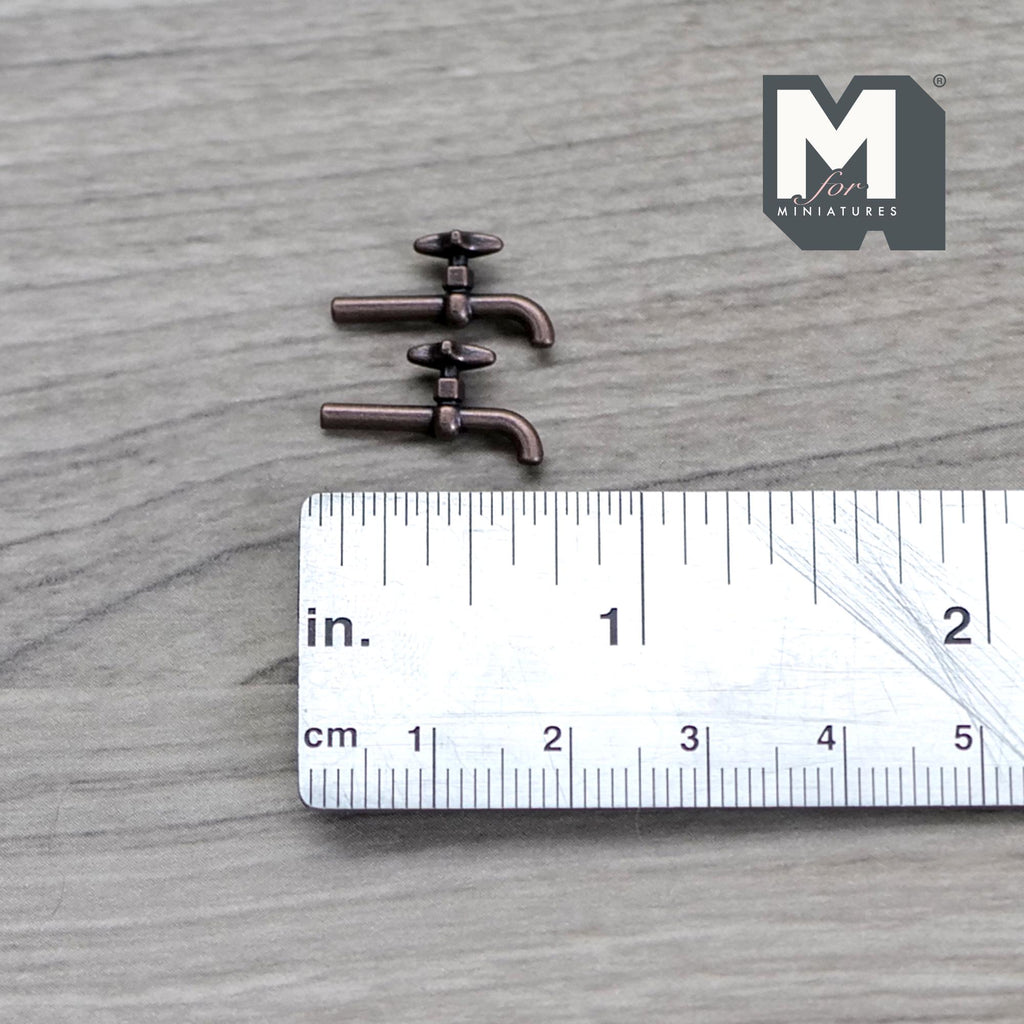 1:12 Scale Miniature Garden Tap Spigot, Wall Mount, Set of 2, 1/2 x 3/8 inch, DIY Dollhouse Supply (bronze)