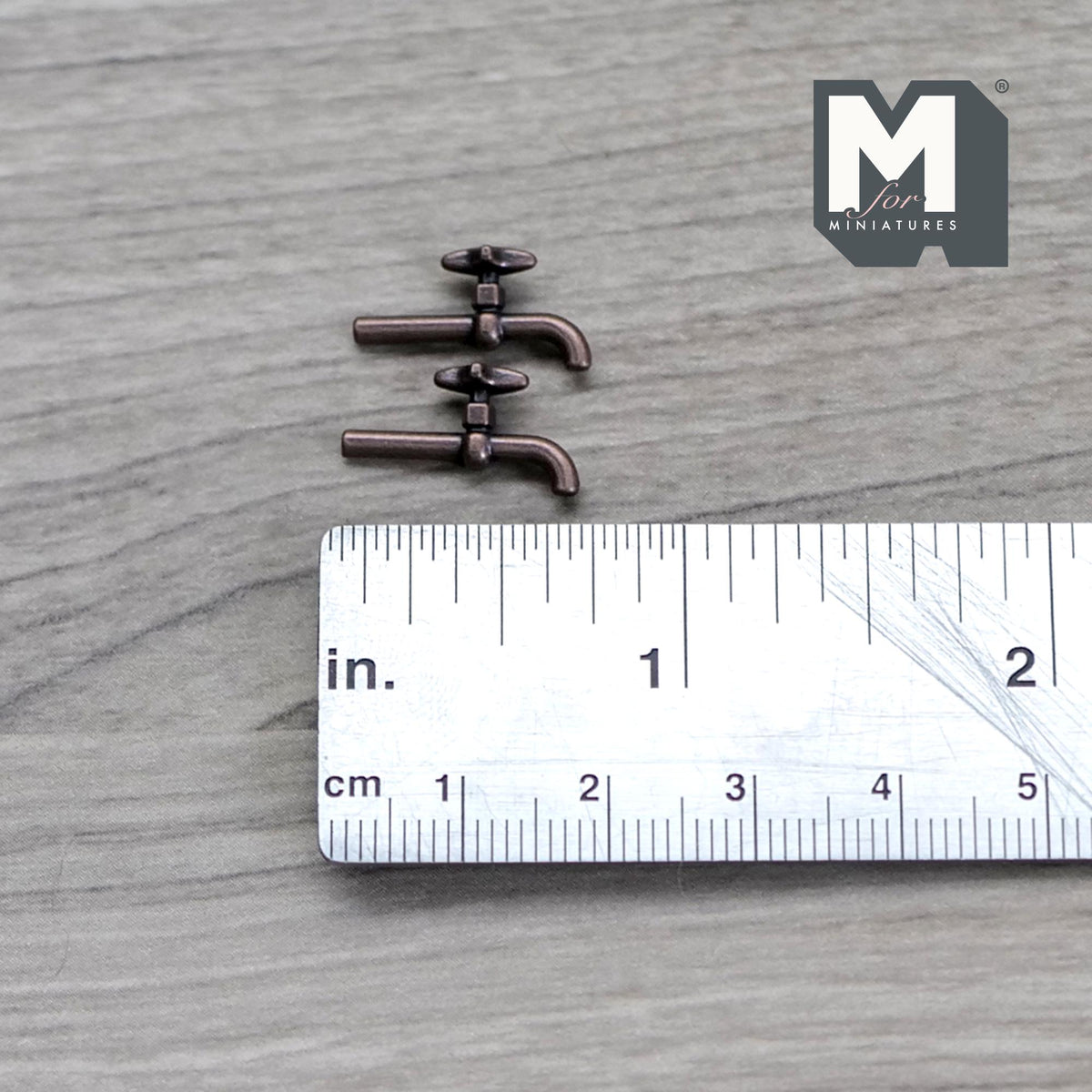 1:12 Scale Miniature Garden Tap Spigot, Wall Mount, Set of 2, 1/2 x 3/8 inch, DIY Dollhouse Supply (bronze)