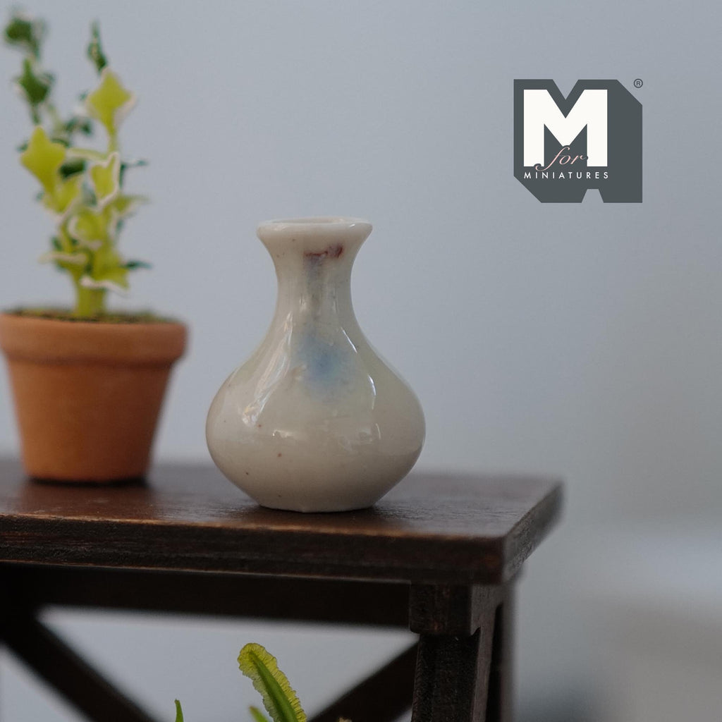 1:12 Scale Miniature Ceramic Pear Shaped Vase, 1-1/16 inch tall, DIY Dollhouse Supply (light gray)
