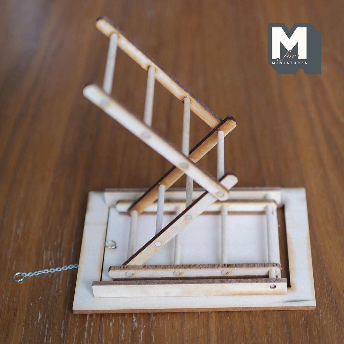 1:12 Scale Miniature Dollhouse Folding Attic Ladder with Trap Door, 9-5/8 inch long (wood)