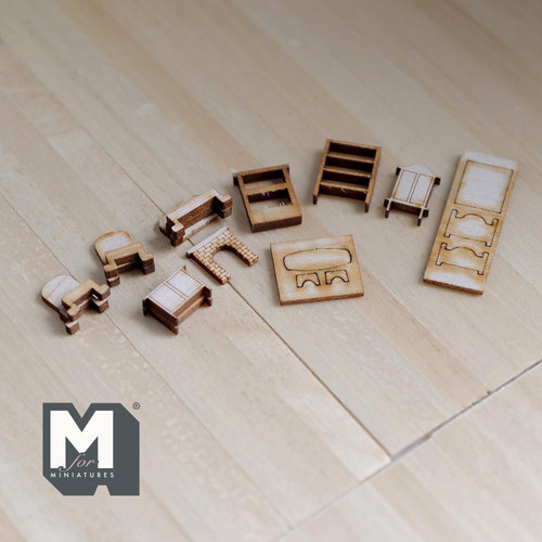 1:12 Scale Miniature Baby Room Furniture Die Cut Kit, Sofa, Fireplace, Wardrobe, Table, Chairs, Self Assemble, Dollhouse Craft Supply (wood)