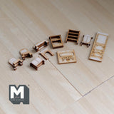 Dollhouse Supplies Miniature Baby Furniture Set Baby Chair Bedframe Bookcase Closet Sideboard Dining Table Bench Set of 10 (wood) - G033