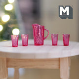 1:12 Dollhouse Supplies Miniature Pitcher and Glasses  (clear red) - F045