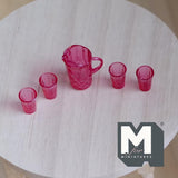 1:12 Dollhouse Supplies Miniature Pitcher and Glasses  (clear red) - F045