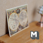 Carte du monde miniature à l'échelle 1:12, deux hémisphères, 7 cm de large, fournitures pour maison de poupée (papier cartonné)