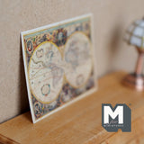 Miniature World Map 1:12 Scale Dollhouse Supplies Decoration Map 2-3/4 inch wide (cardstock) - F052