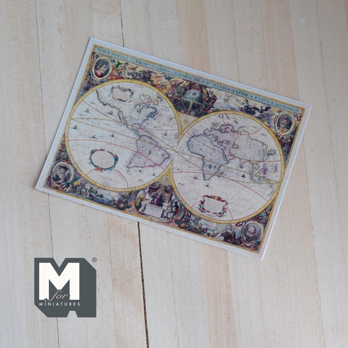 1:12 Scale Miniature World Map Print, Two Hemispheres, 2-3/4 inch wide, DIY Dollhouse Supply (cardstock)