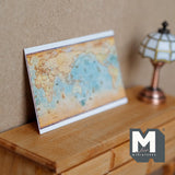 Miniature World Map 1:12 Scale Dollhouse Supplies Decoration Map 3-1/4 inch wide (cardstock) - F052