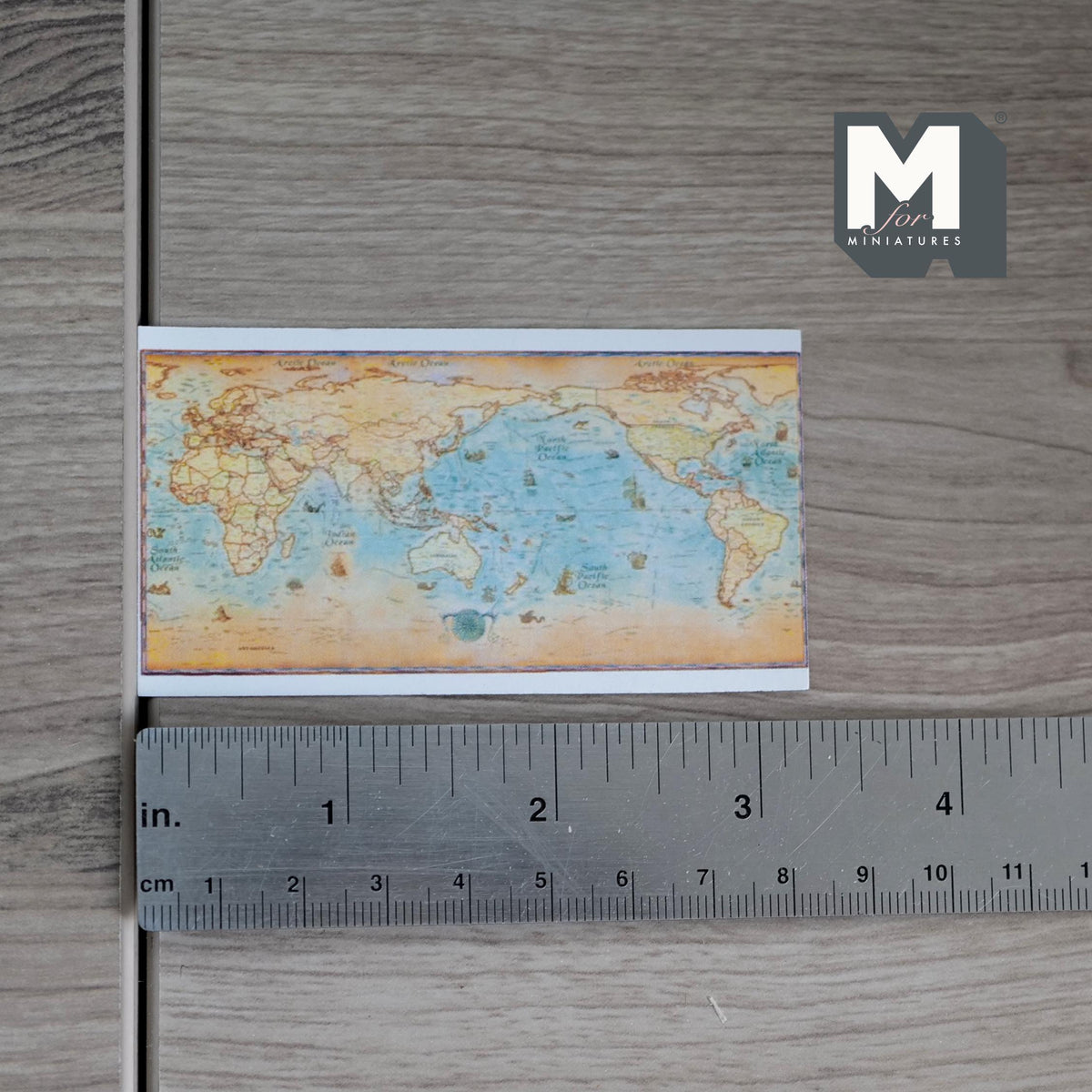 1:12 Scale Miniature World Map Print, 3-1/4 inch wide, DIY Dollhouse Supply (cardstock)