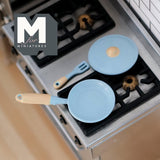 Dollhouse Supplies Kitchen Frying Pan with Lid and Spatula 1:12 Scale Miniature Cooking Pan 1-7/8 inch long (metal) (blue) - A010
