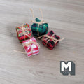 1:12 Scale Miniature Large Wrapped Gift Boxes, Set of 4, Plaid Fabric with Twine, 15/16 inch wide, DIY Dollhouse Supply