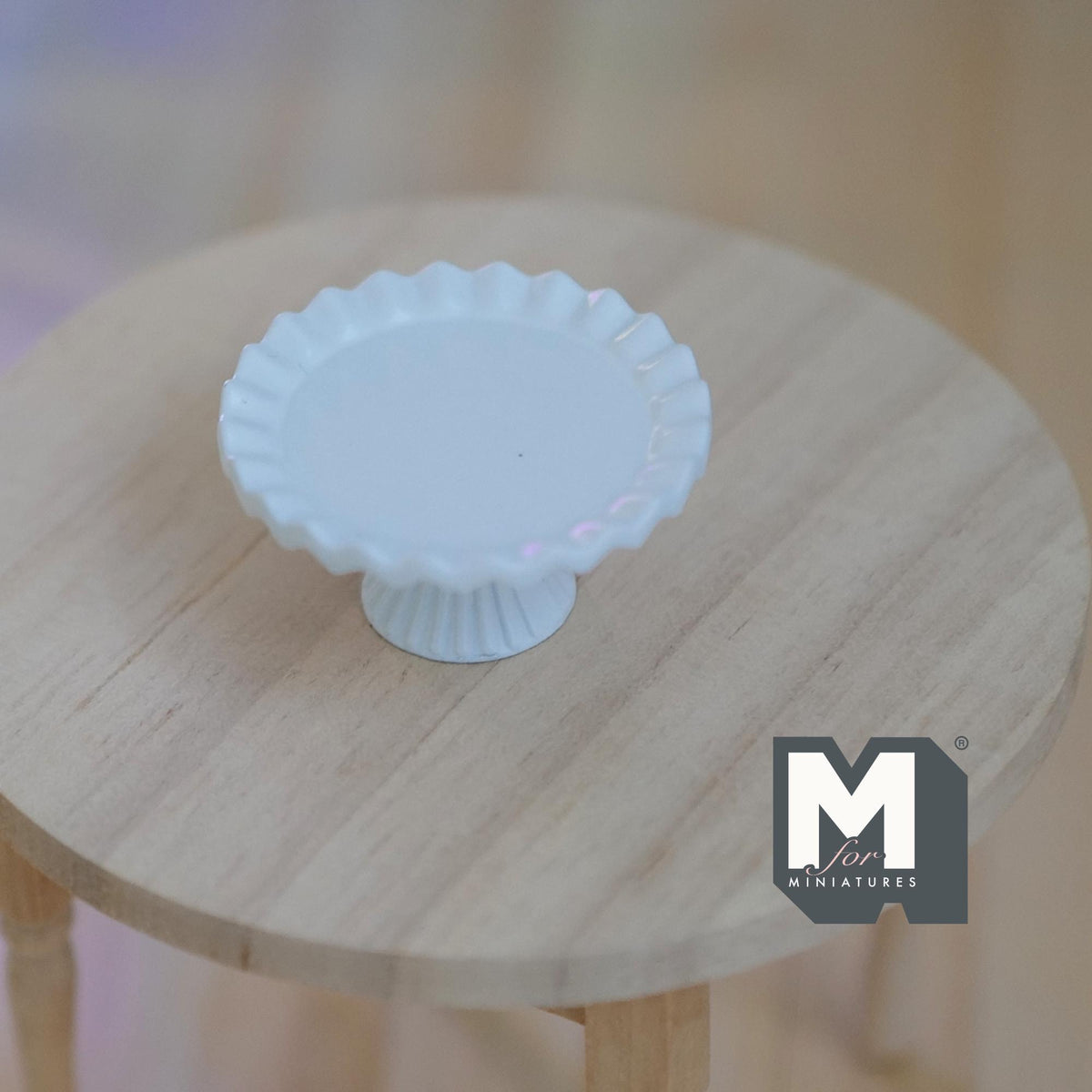 1:12 Scale Miniature Pedestal Cake Stand, Fluted Rim, 11/16 inch tall, DIY Dollhouse Supply (metal) (white)