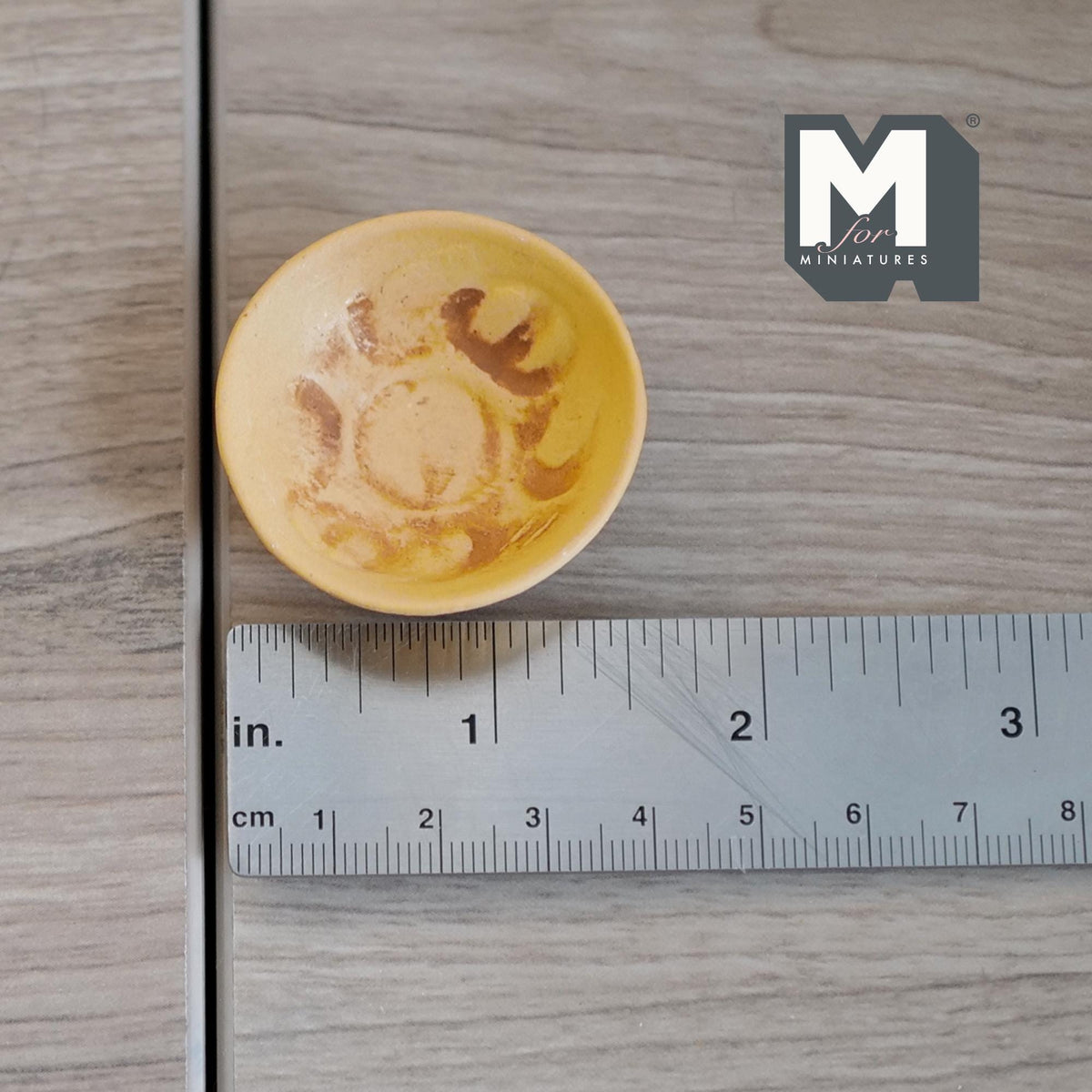 1:12 Scale Miniature Clay Fruit Bowl with Brown Swirl Pattern, Large, 1-5/8 inch dia., DIY Dollhouse Supply (beige)
