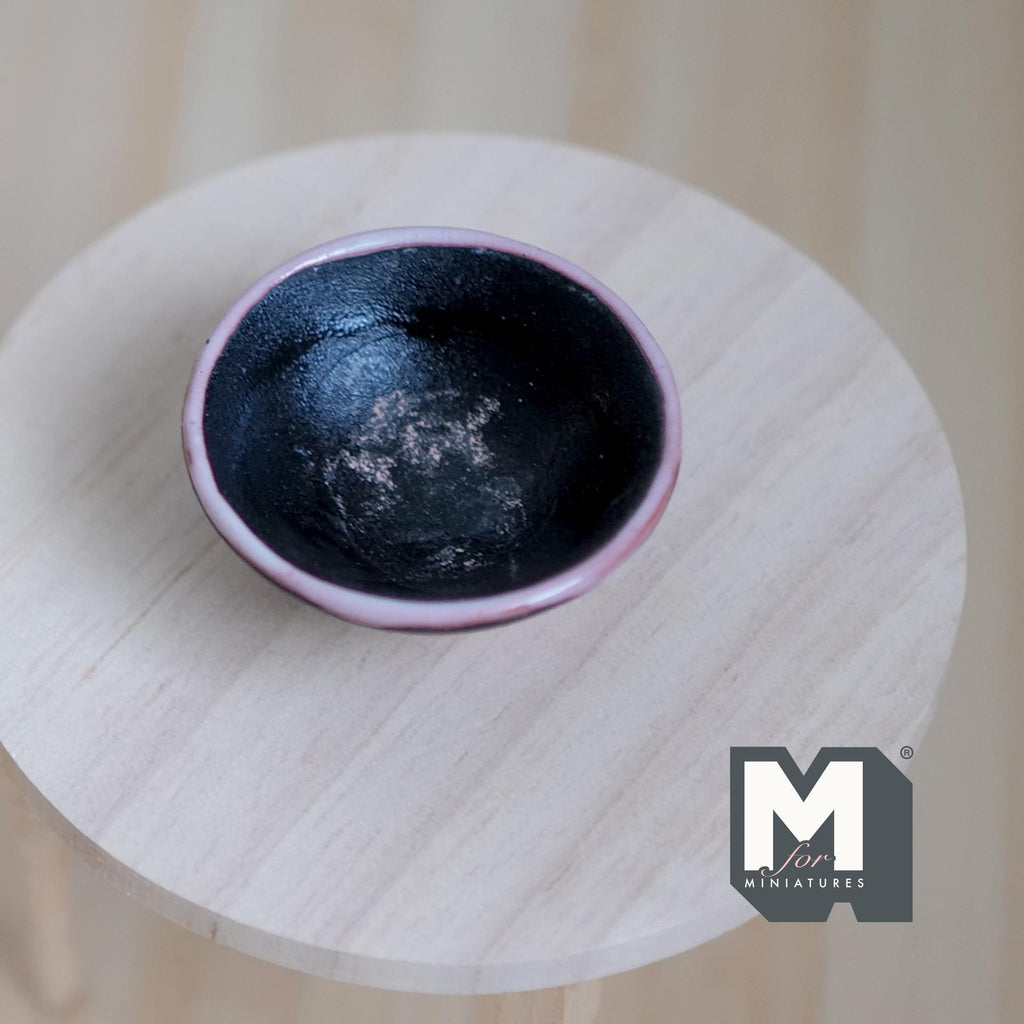 1:12 Scale Miniature Clay Fruit Bowl, Large, 1-5/8 inch dia., DIY Dollhouse Supply (black)